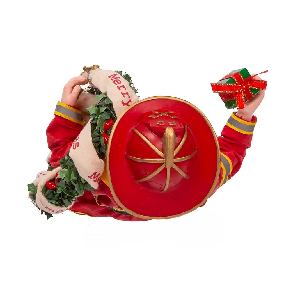 Kurt Adler Fabriché - Babbo Natale pompiere con ghirlanda e tubo, 27,9 cm