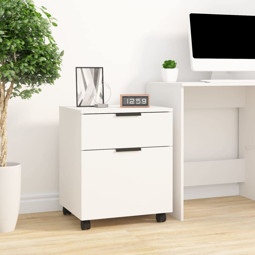 Rollcontainer Rollen Aktenschrank mit Schublade und Unterschrank, mobiler Büroschrank aus Holzwerkstoff, für Zuhause und Büro, Weiß 45x38x54 cm Holzwerkstoff