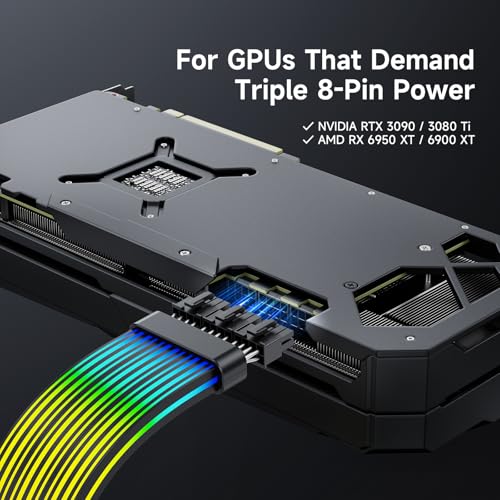 Image of Sirlyr RGB PC Cables,Strimmer 3 * 8 pin PSU Extension Cable,5V 3Pin Sync ARGB,for Graphic Card Power Supply,Computer Case Decoration Black Style