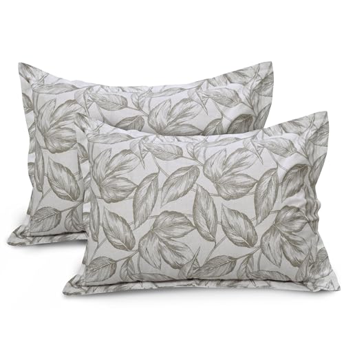 Image of Huesland by Ahmedabad Cotton 144 TC Cotton Pillow Covers Set of 2 - White & Antique Pewter