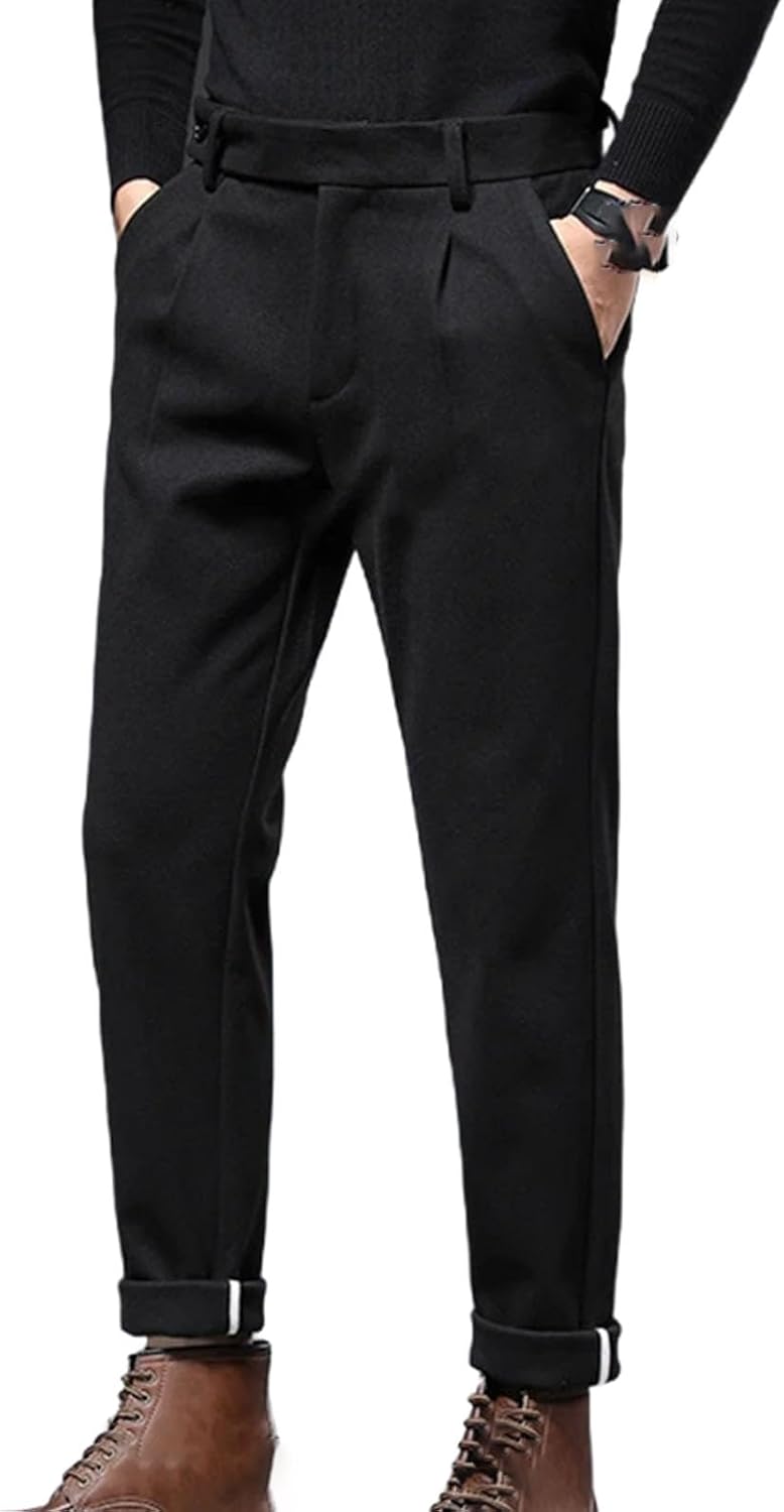 Mens Spring Worsted Suit Pants Thick Business Khaki Woolen Straight Korean Formal Trousers Oversized