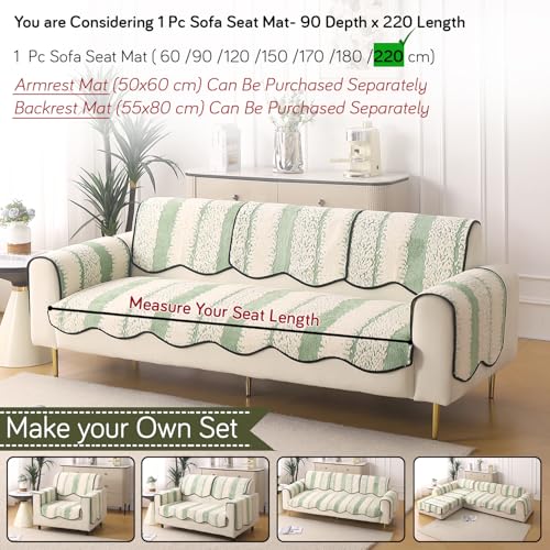 Image of HOKIPO Luxury Wavy Anti Slip Plush Sofa Cover Mat | Make Your Own Sofa Cover Set, Mat Length 90(D) x 220(L) cm, Pistachio Green (AR-5986-GRN)