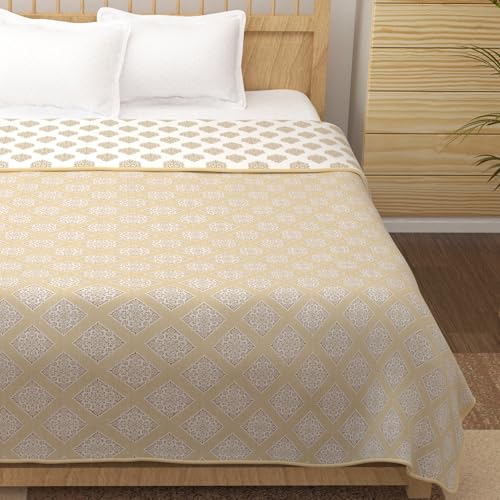 Image of Story@Home Dohar Double Bed Cotton 100% | 150GSM 225 x 240 CM Quilt AC Blanket for Summer | AC Comforter Double Bed |Cream & White, Damask Reversible Design Duvet | All-Season Blanket