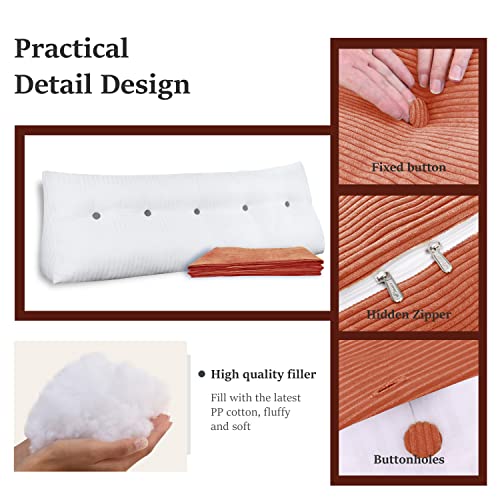 Yxcsell Headboard Wedge Pillow Bolster Pillows Backrest Support Sitting Up Reading Pillow In Bed Rest, Large Lumbar Positioning Upholstered Triangle Pads For Sofa Cushion Corduroy (Orange,Queen) #TOP3