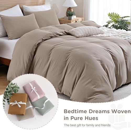 Image of TOCOMOA Muslin Duvet Cover 100% Cotton Like Linen Texture Breathable Soft Comfy 3-Piece Taupe Comforter Cover Bedding Set (King 104 inchx90 inch, Comforter Not Included)