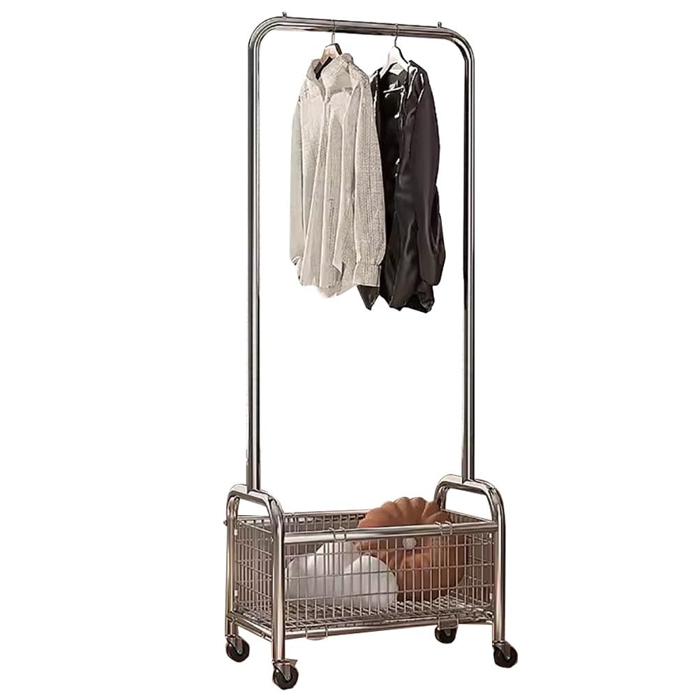 Robuster, rollbarer Kleiderständer aus Metall, Tragkraft 80 kg, stabiles Ablagefach im Industriedesign, ideal für Zuhause, Geschäft oder Schlafzimmer, 60/80 cm x 37 cm x 167 cm