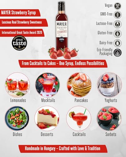 Image of Premium Artisan Hungarian Strawberry Syrup - Award-Winning, All-Natural, Vegan, Gluten Free, Versatile for Beverages & Desserts - No Artificial Additives, Rich Authentic Flavor ( 16.9 Fl oz. / 500 ml, Strawberry - 6Pack )