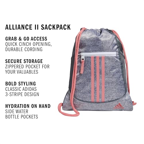 Image of adidas Alliance Ii Sackpack, Grey Jersey /Pink Hazy Rose /White, One Size