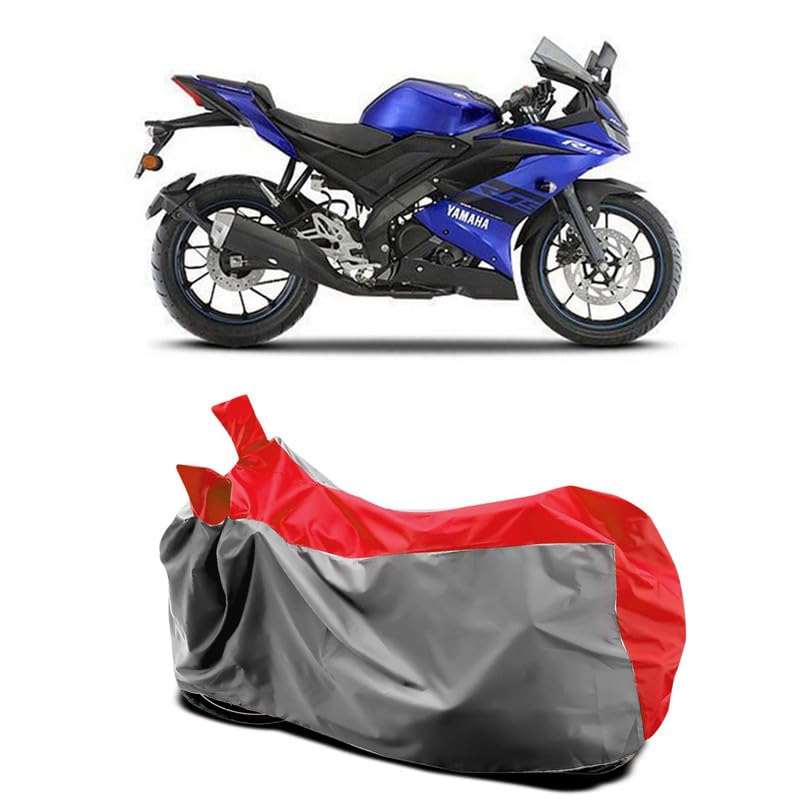 Image of DUFFEL-Two Wheeler Bike Body Cover Compatible for Yamaha YZF R15 V3 Heat Protectio /UV-Rays /Birds Dropping /DustProof /Waterproof All Variants [Gray Red]