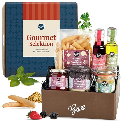 Gepp’s Feinschmecker Geschenkset | Feinste Delikatessen wie Trüffelöl und Erdbeer-Champagner Aufstrich, hergestellt nach eigener Rezeptur | Gourmet-Geschenkidee zum Geburtstag (A0004)
