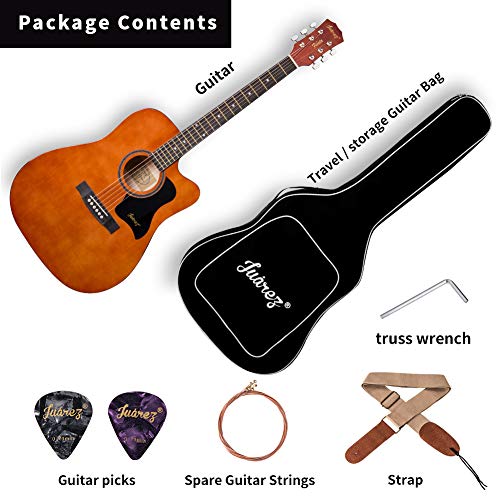 Image of JUAREZ Fiesta 104.14 cm (41 Inch) Acoustic Guitar with Dual Action Truss Rod, JRZ41C /DB 21 Frets Rosewood Fretboard & Bridge, Bag, Strap, 2 Picks, Allen Key, Extra String Set, Brown