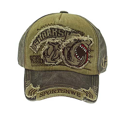 Image of Vintage Baseball Cap Denim Embroidered Shark Trucker Hat Retro Frayed Edge Sunhat 100% Cotton Outdoor Cap Unisex