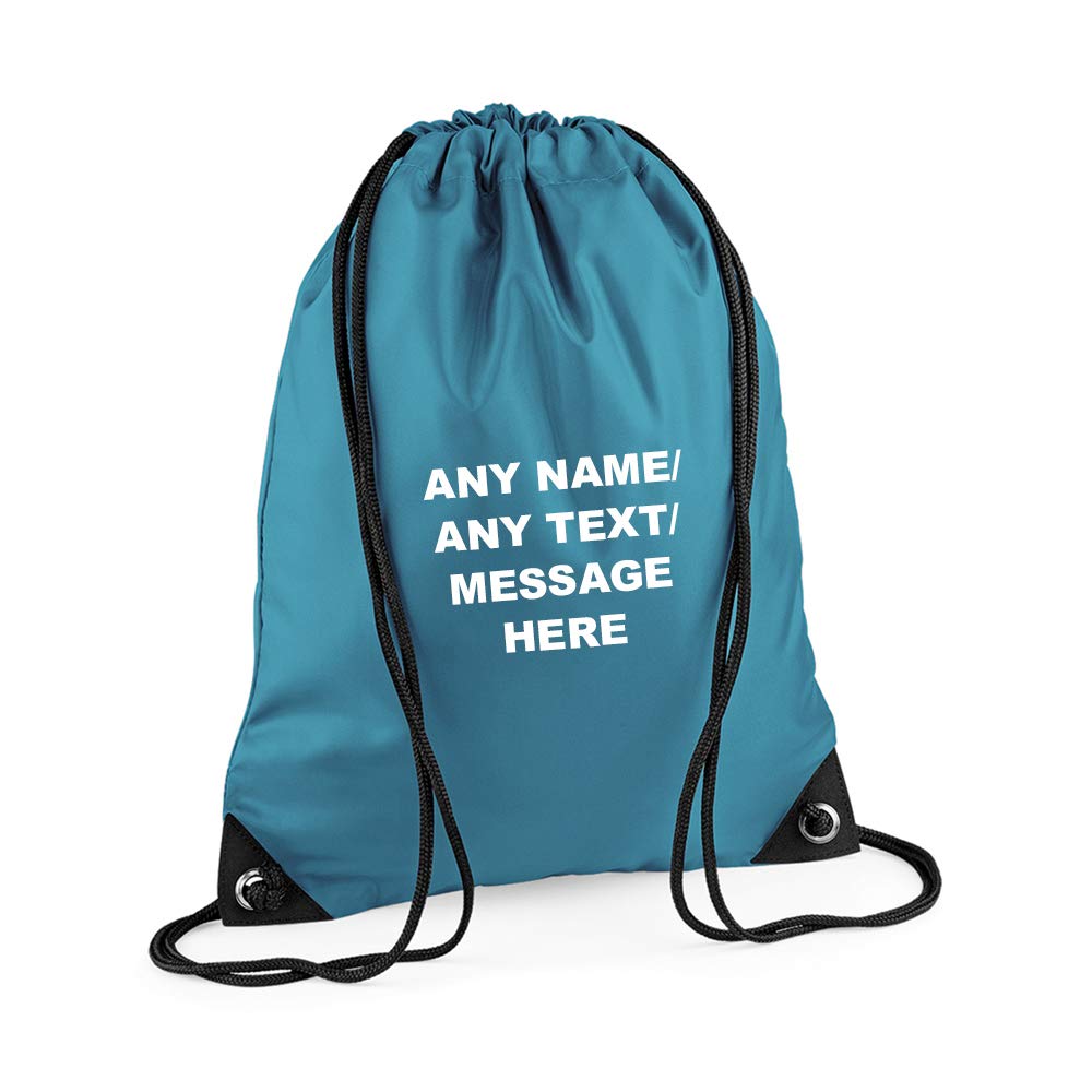Getagift Personalised with your Own Any Name/Message/Text Premium Drawstring Bag, PE Gym Kit School, Swimming, Birthday/Secret Santa, PE Kids Sport Rucksack. (Ocean Blue)