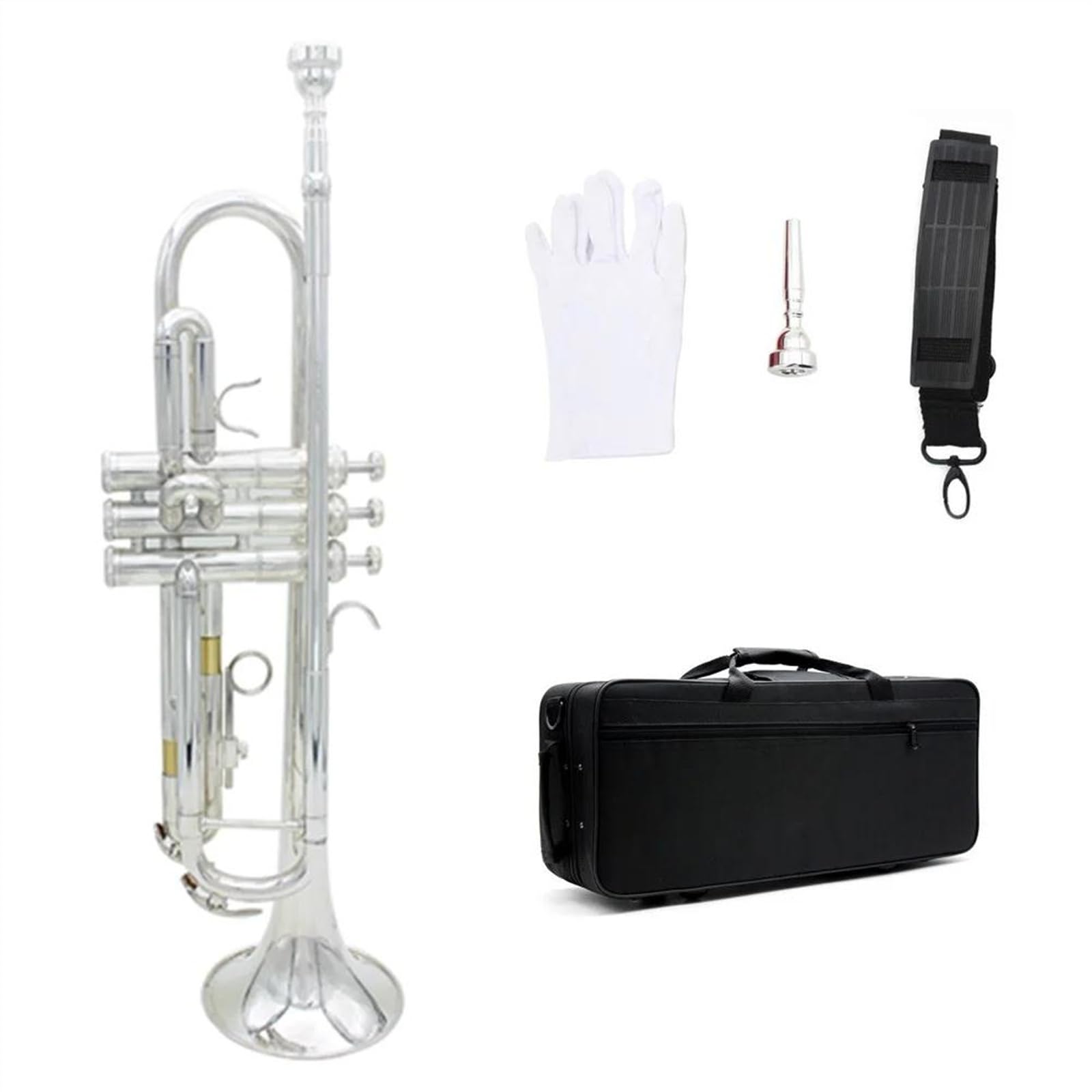 Standard Trąbka Profesjonalna Trąbka Bb Mosiądz Złoty Malowany Wykwintny Trwały Mosiężny Instrument Muzyczny(Silver)