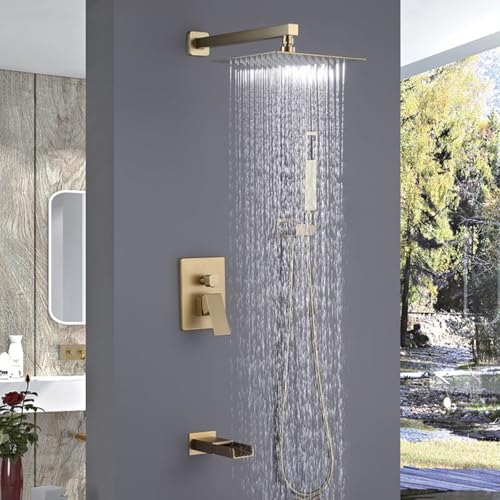Douche de précipitations 10 pouces or brossé mélangeur encastré salle de bain LWX