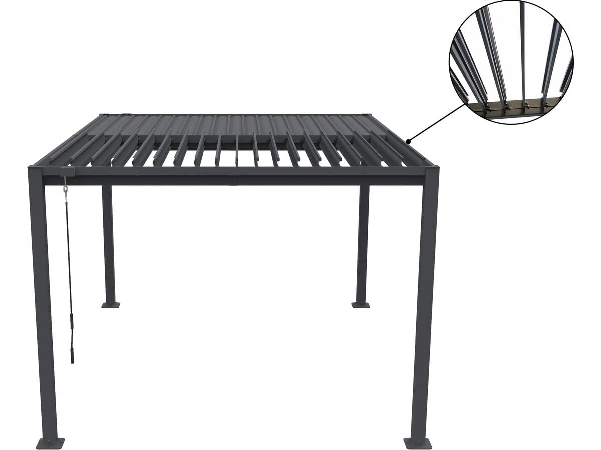 Pergola bioclimatica "Howard" con 2 tende in acciaio zincato - 3 x 4 m - Grigio