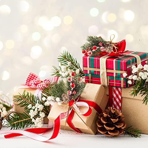 Haconba 16 Pack Christmas Berries Pine Cones Artificial Holly Pine Branches Picks Stems for Xmas Trees Decoration Garland Wreath Craft Winter Holiday Home Decor