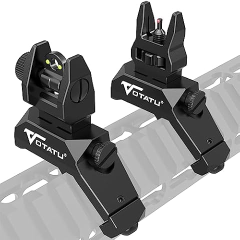 VOTATU V3 Fiber Optic Offset Iron Sight - 45 Degree Angled Flip Up Sights Front and Rear Backup Sites with Green Red Dot for Picatinny Mount, Spring-Loaded and Tool-Less Adjustment Cover