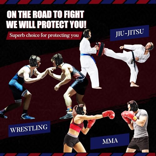 Halloscume 1 Pcs Wrestling Headgear Youth Kids Black Head Gear with MMA Cup Ear Guard for Men Youth Boxing MMA BJJ Jiu Jitsu