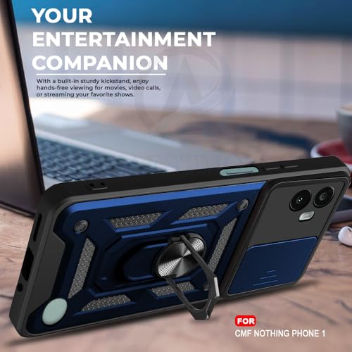 Image of AESTMO Tough Armor Nothing CMF Phone 1 Bumper Back Case Cover | Ring Holder & Sliding Camera Shield Cover | 360 Degree Protection Back Case Cover for Nothing CMF Phone 1 (Blue)