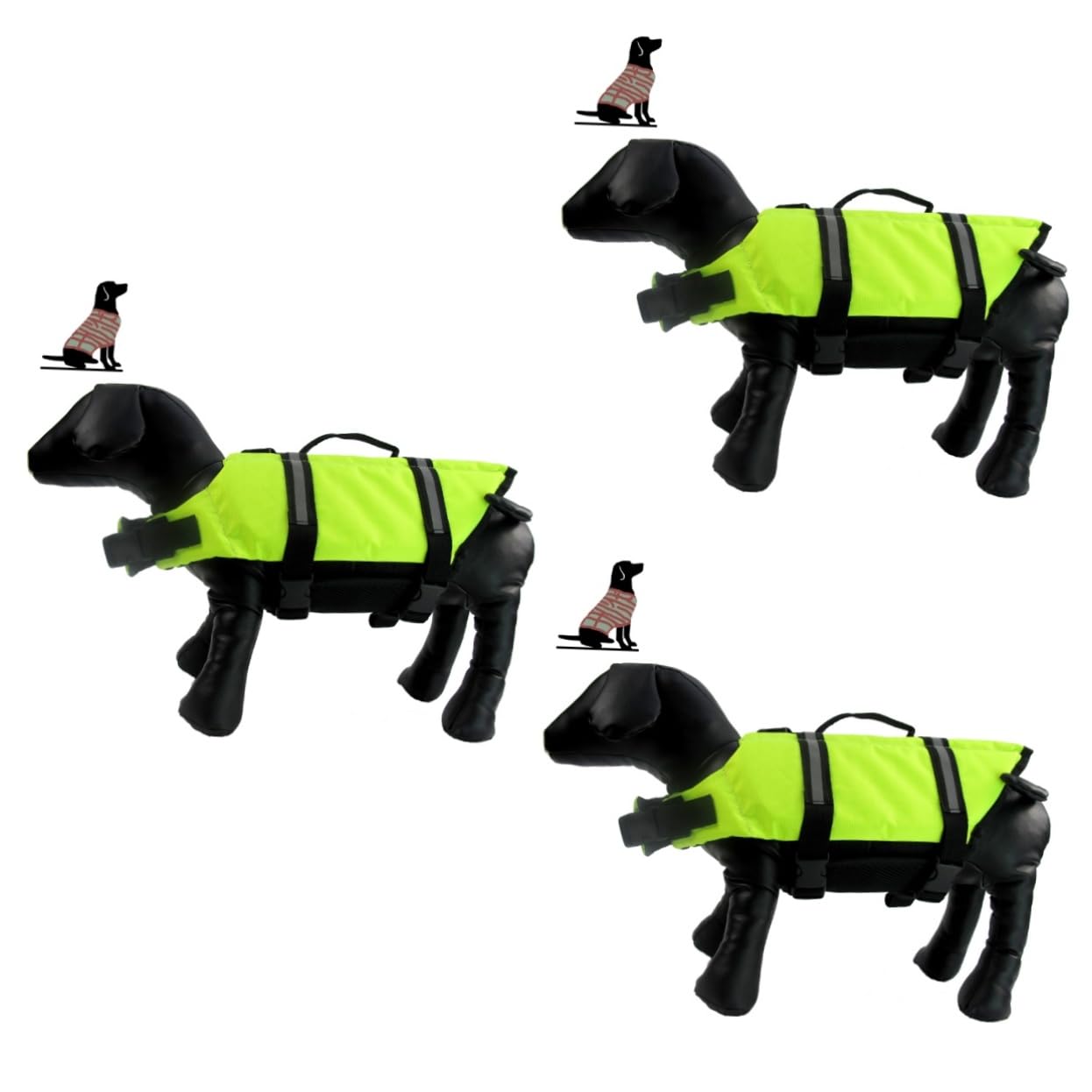 HANABASS 3pezzi Giubbotto Salvagente Riflettente Per Cani Di Piccola Taglia Xs Giacca Verde Per Nuoto e Attività All Aperto Comoda e Pratica Con Maniglie e Chiusura Rapida
