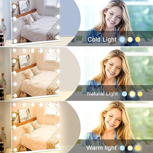 Buildonely Hollywood Vanity Mirror with Lights, 50×40cm Hollywood Mirror with 14 Dimmable LED, 3 Colour Modes, Touch Screen, Tabletop and Wall Mounted - Cosy Home Interiors Buildonely Hollywood Vanity Mirror with Lights, 50×40cm Hollywood Mirror with 14 Dimmable LED, 3 Colour Modes, Touch Screen, Tabletop and Wall Mounted - Image 3