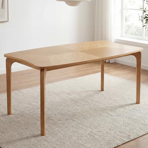 Image of DUOMAY Mid-Century Modern Oak Color Dining Table, 63 inch Rectangular Kitchen Table with Solid Wood Legs, Curved Edges, 6-Person Table for Dining Room Living Room Kitchen