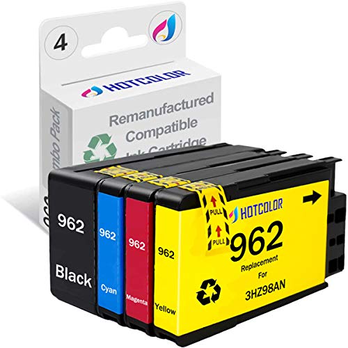 HOTCOLOR Re-Manufactured Ink Cartridge Replacement for HP 962 Ink Cartridges 3HZ99AN 3HZ96AN 3HZ97AN 3HZ98AN to Use with HP OfficeJet Pro 9010 9025 9018(1 Black, 1 Cyan, 1 Yellow, 1 Magenta, 4 Pack)