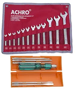 ACHRO 918 Universal Tool Kit Set for Home/Garage/Car/Bike/Industry (Set of 18 pcs Tool kit) Contains 6 Pcs Screwdriver Set & 12 Pcs Combination Spanner Set