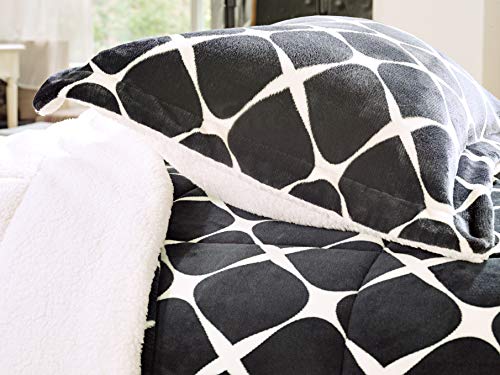 Elegant Comfort Softest, Coziest Premium Quality Heavy Weight Bloomingdale Pattern Micromink Sherpa-Backing Reversible Down Alternative Micro-Suede 3-Piece Comforter Set, Queen, Grey #TOP2