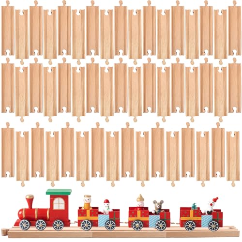 50 Pcs Wooden Train Track Set Straight Wood Train Track Bulk Hardwood Train Track Expansion Packs Compatible with All Major Brands Trains Railway