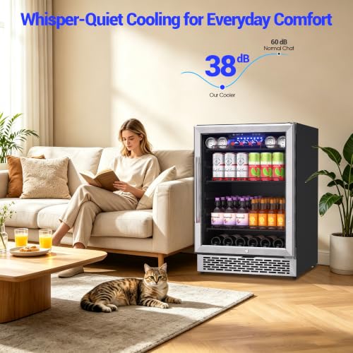 Image of 24 Inch Beverage Refrigerator with Glass Door, 200-Can Drink Cooler Fridge