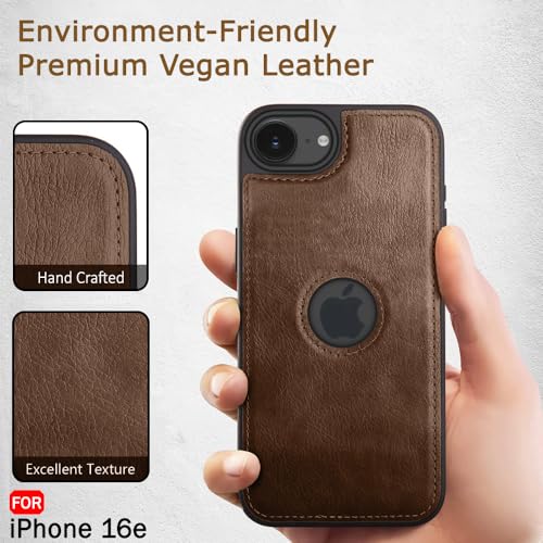 Image of TheGiftKart Genuine Leather Finish Back Cover Case for iPhone 16e | Shockproof Design | Raised Edges for Camera & Screen Protection | Stunning Minimalist Design Case Cover (Black Sides, Brown)