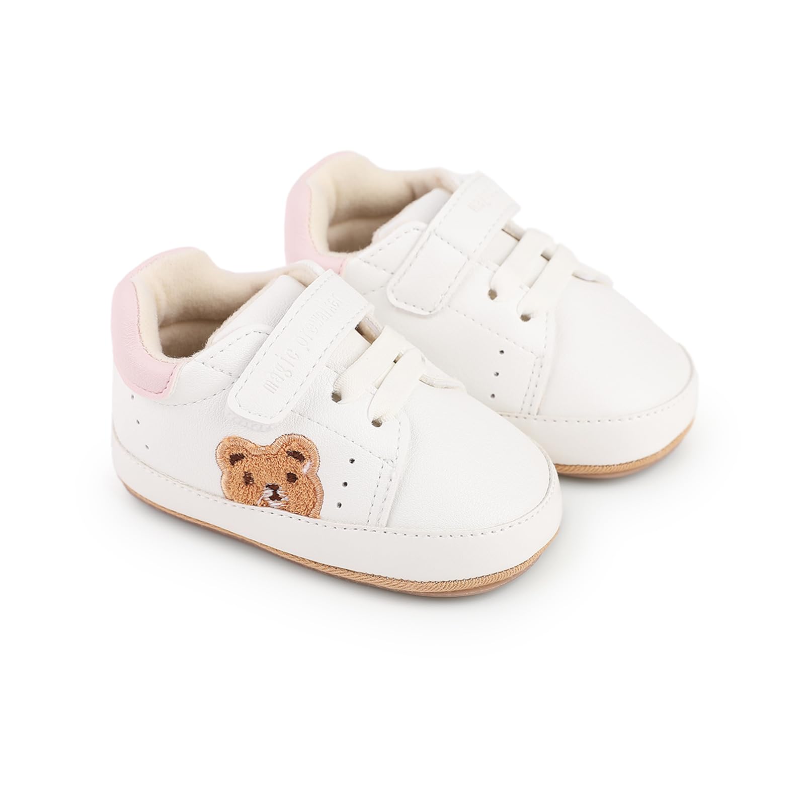 Infant Baby Boys Girls Moccasins Sneakers Bear Embroidery Soft Sole Flat PU Leather Anti-Slip Prewalkers Pram Toddler Trainers Run First Walker Shoes for 0-18 Months — view 9