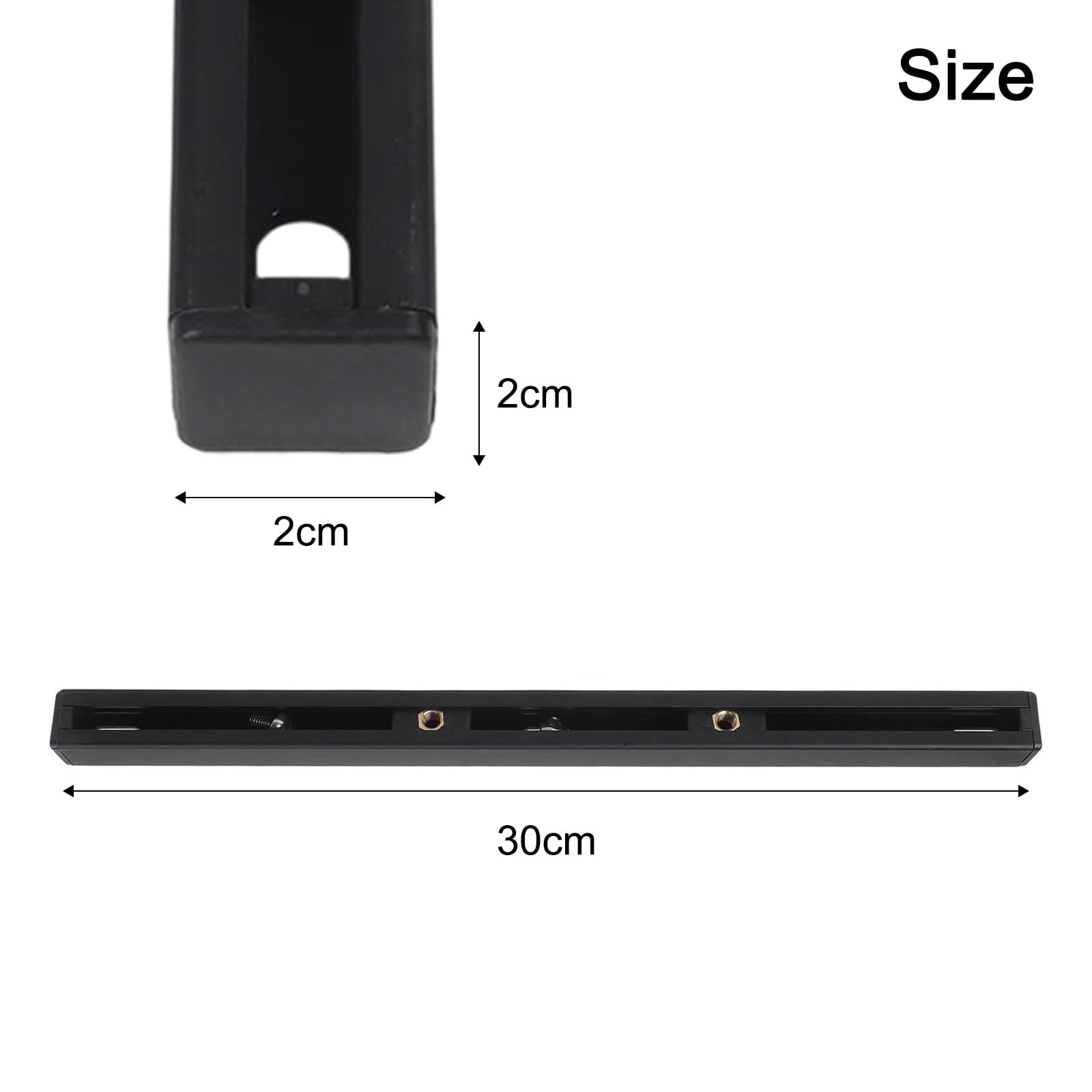 Binario di scorrimento laterale per kayak e canoe, 30 cm, nero, con dadi in rame da 6 mm e 2 cursori