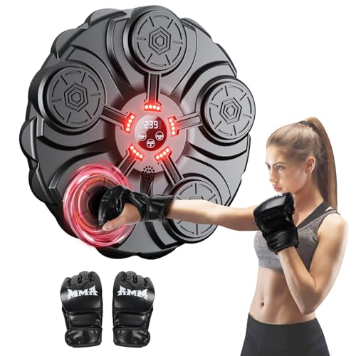 yorraka Máquina de boxe de música adulto - LED luzes Music Boxing Machine com luvas de boxe - 9 velocidades ajustáveis e contáveis inteligente boxe parede musical máquina com Bluetooth para crianças