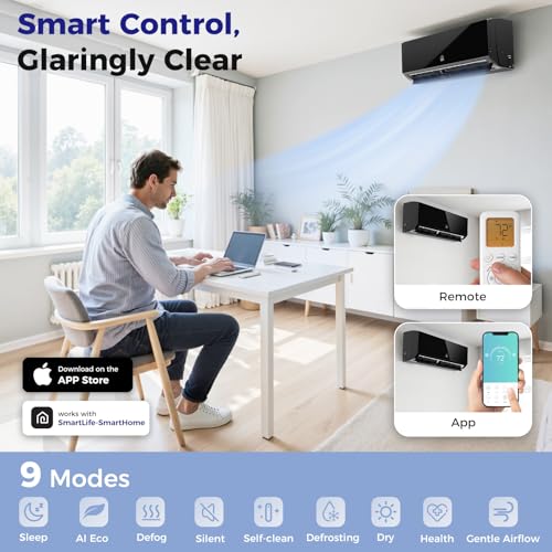Image of Mini Split Air Conditioner - 12000 BTU Ductless Mini Split Ac /Heating System, 115V 20 SEER2 Wifi Enabled Inverter, Split AC Unit with Precharged Heat Pump, 750Sq.Ft, Installation Kit