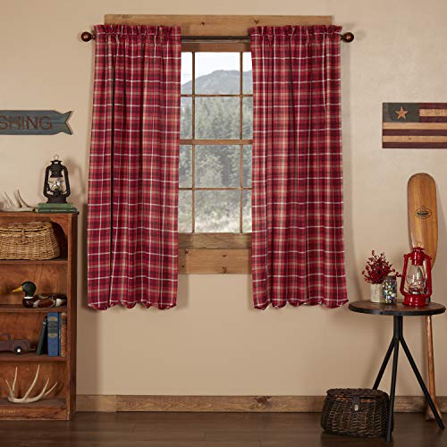 VHC Brands Rustic Red Plaid Braxton Scalloped Curtain for Living