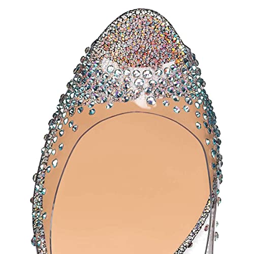 FSJ Women Classic Peep Toe Platform Heel Pumps Super High Sexy Metal Stiletto Slip On Party Shoes Size 4-15 US3