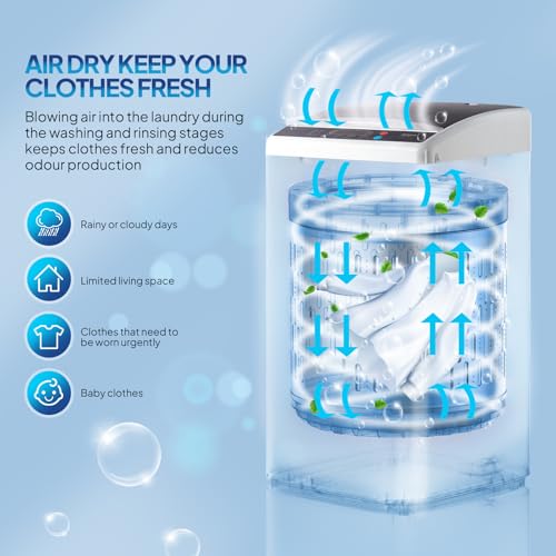 ROVSUN 25LBS Portable Washing Machine, Full-Automatic Electric Laundry Machine with Stainless Steel Drum, 110V Compact Washer, Washer and Spin Dryer Combo with Drain Pump for Dorm, Home