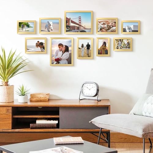 Image of upsimples Picture Frames Set of 10, Including 8x10, 5x7, 4x6 Gold Frame