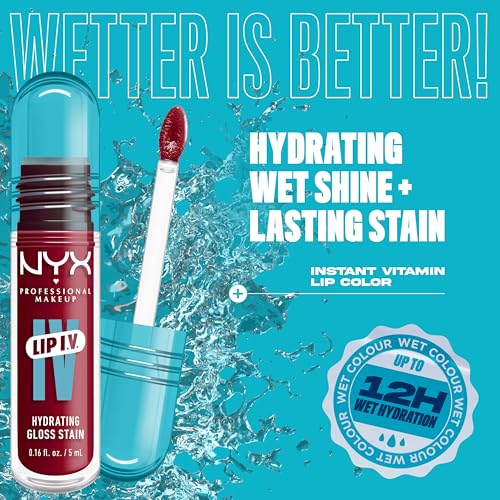 NYX Professional Makeup Lip Gloss and Lip Stain, Lip IV Hydrating Gloss Stain, Up to 12 Hour Hydration, High Pigment, Wet Shine Finish, Shade: Red-y.Set.Wet! - Image 4