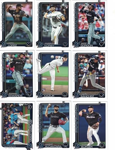 Miami Marlins/Complete 2025 Topps Miami Marlins Baseball Card Team Set (Series 1 and 2) with (18) Cards. *Plus Bonus* This listing includes a bonus Miami Marlins Baseball Team Set!