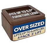 aspeike 3 inch Oversized Bed Risers - 4 Pack Stackable Furniture Raisers for 5.5' Wide Beds, and Sofas or Couches Posts - Heavy-Duty Bed Lifting Blocks, Supports up to 6,600 lbs - Brown