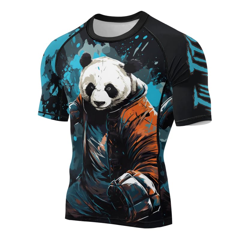 Panda Fighter Men's Short Sleeve Compression Rash Guard MMA Jiu Jitsu BJJ Grappling Base Layer Combat Shirt2