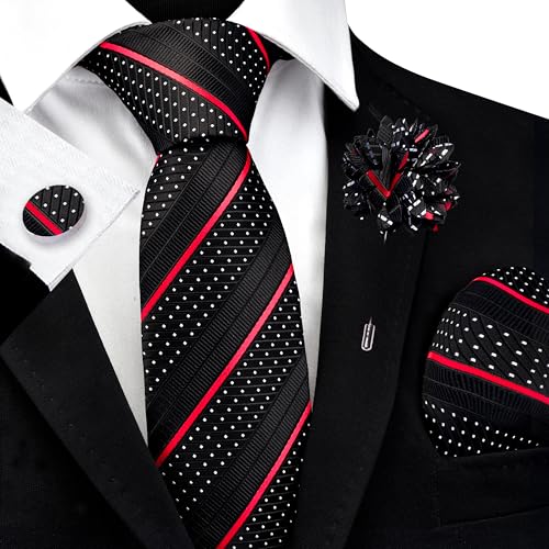 Image of GUSLESON 3.15 inch(8cm) Mens Stripe Tie and Lapel Pin Necktie Hankerchief Cufflinks Set for Men