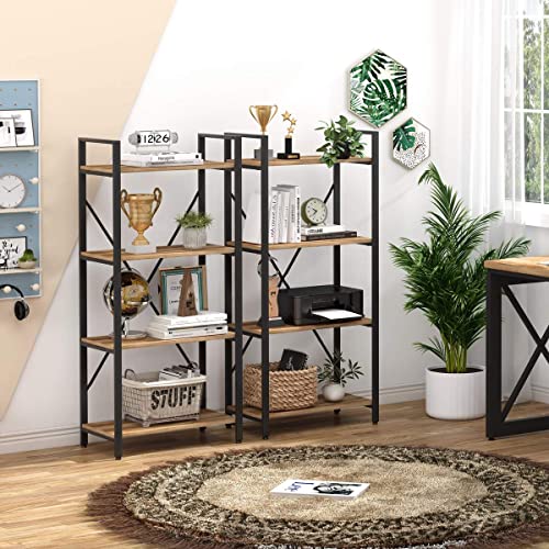 Bon Augure Industrial 4 Tier Bookshelf, Modern Open Etagere Bookcase, Heavy Duty Book Shelves, Wood Metal Shelving Unit For Living Room, Bedroom And Office (Vintage Oak) #TOP6