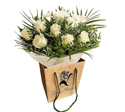 Pure Delight White Roses Bouquet – Fresh Cut Flowers for Autumn, Birthdays, Anniversaries, Bridal, Get Well, Thank You, Sympathy, and to Celebrate Occasions – Elegant Floral Arrangement Delivered