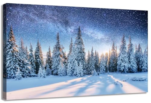 AFLE Winter Forest Landscape,Pine Trees In Winter,Magical Snowy Sunset Canvas Wall Art For Living Room Decor Aesthetic Vintage Posters & Prints Trippy Room Decor Movie Posters,16x24 inches,Unframed