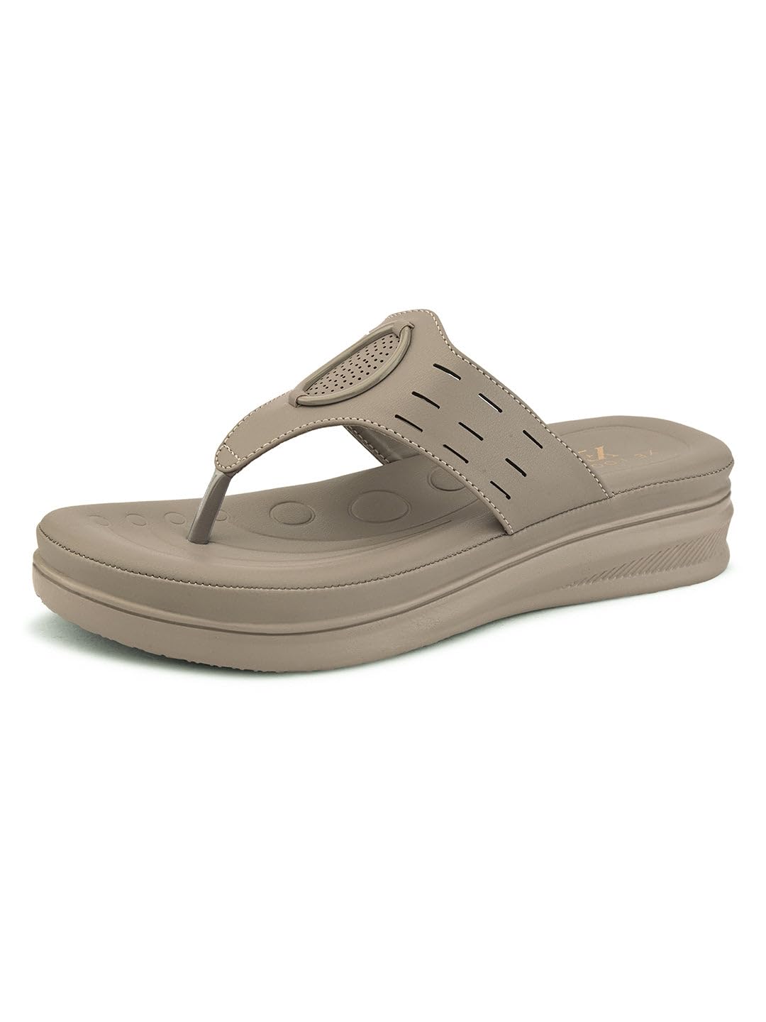 Women's Light Grey Toe-Ring Comfort Slip-On Sandal with Oval Cutwork Design-image-18